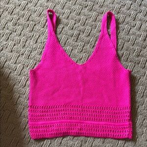 Aqua Pink Ribbed Sleeveless Crop Tank Top